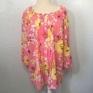 Charter Club Pink Pleated Peasant Boho Rose Blouse